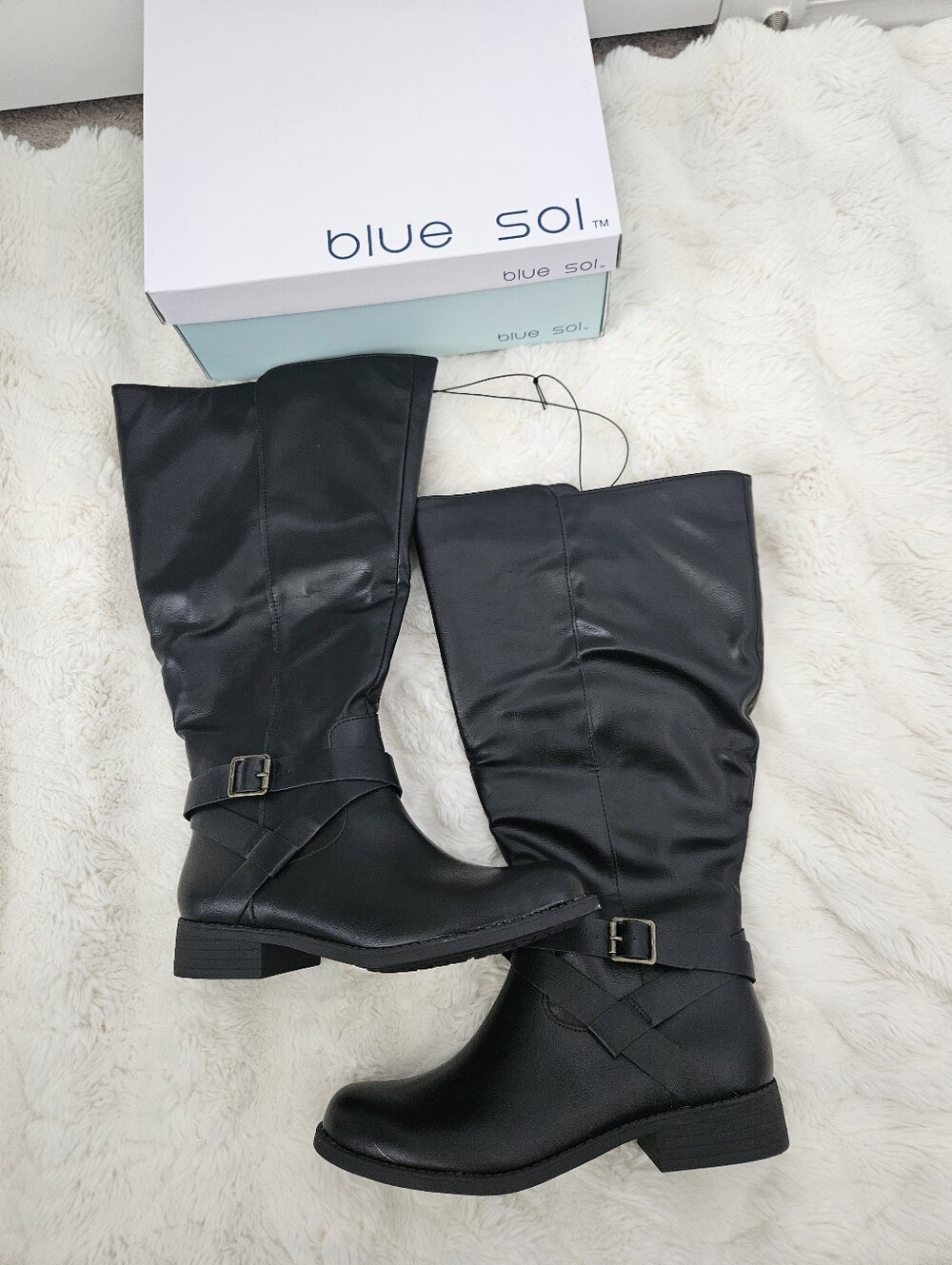 New In Box Blue Sol Jamie Wide Calf Black Knee High Riding Boots Womens Sz 8.5